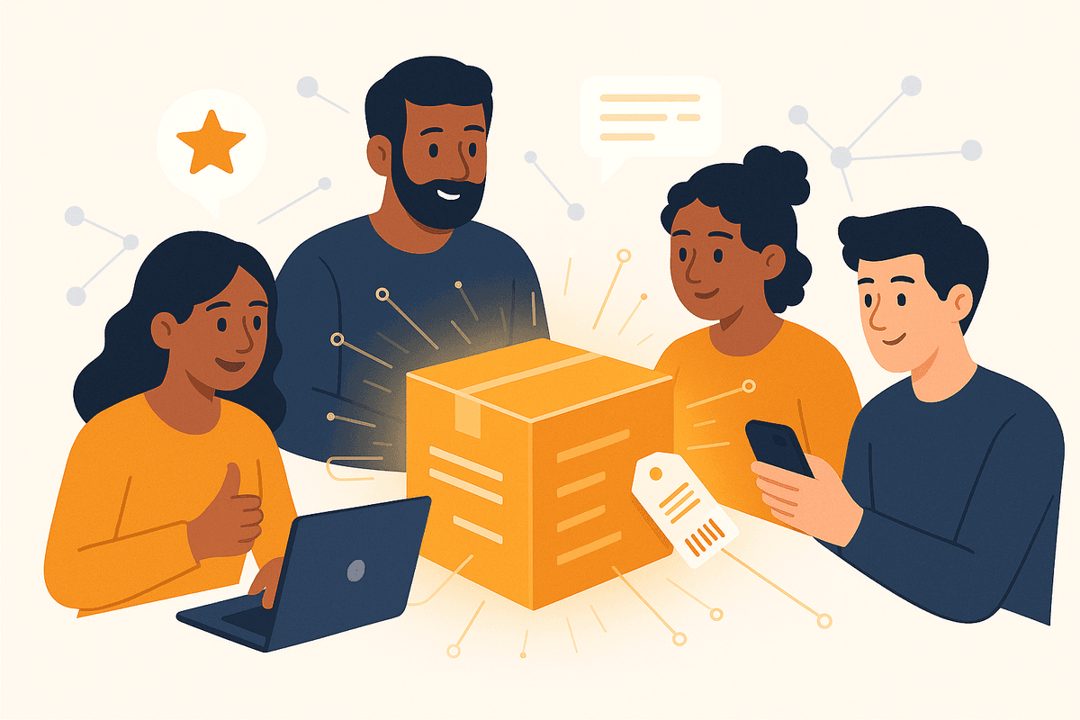 Illustration of people comparing products online